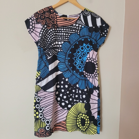 Marimekko Women's Gili Short Sleeve Mini Dress Boxy Floral Print Size 34 XS - Picture 2 of 9